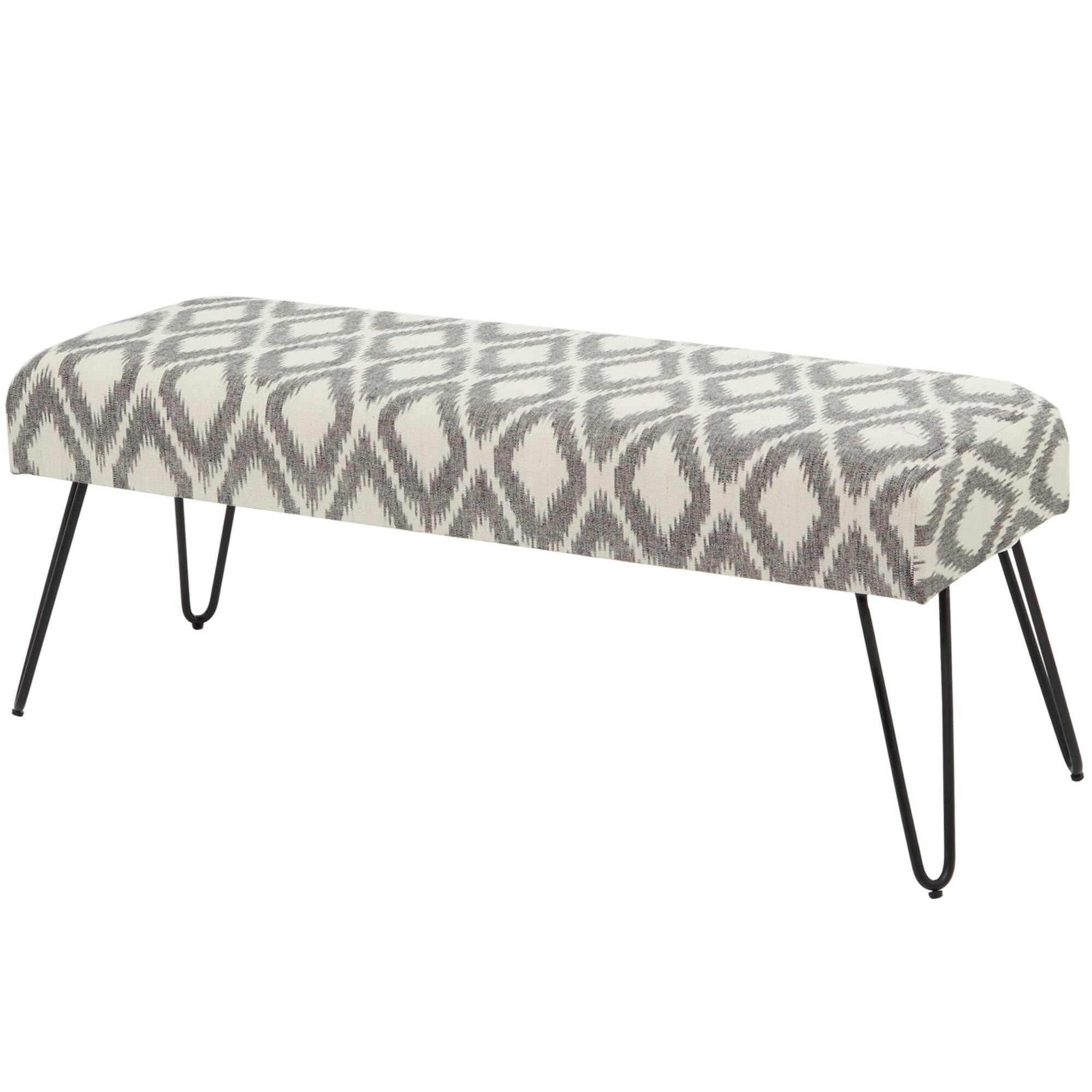 47" Gray Metal Diamond Bench with Metal Hairpin Legs